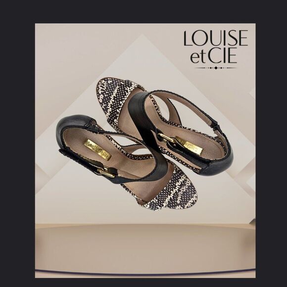 Louise et Cie Rocco Leather Espadrille Wedge Sandals Black SnakePrint Sz. 8.5M - Picture 1 of 6